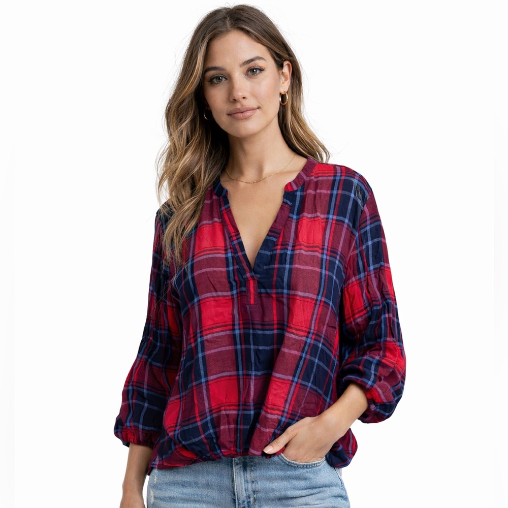 Plaid Red and Blue Blouse